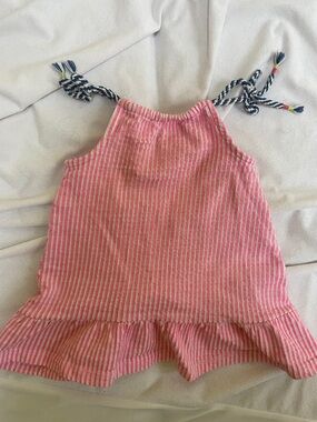 Vince Camuto Pink Striped Girls Casual Dress with Navy Tie Straps